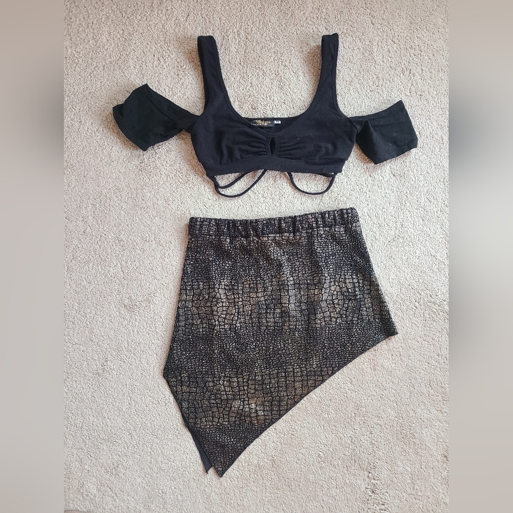 Black Crop Top and Asymmetrical Skirt Set